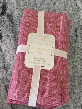 Cynthia Rowley Shimmery Red And Gold Herringbone Cloth Napkins